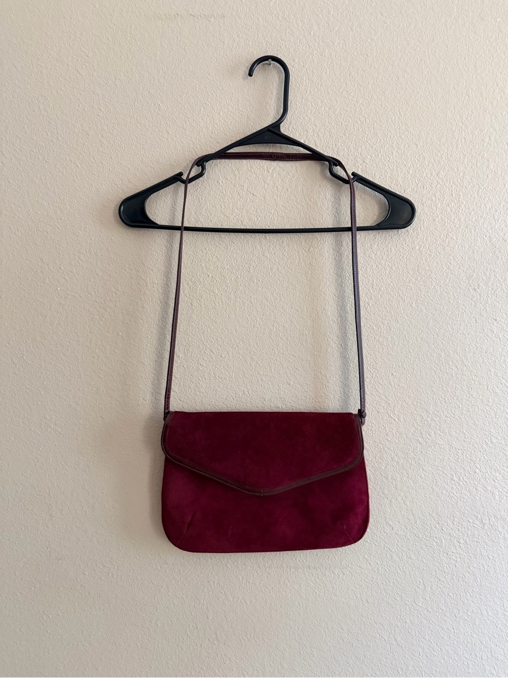Vintage Saks Fifth Avenue Suede Burgundy Evening Clutch With Strap